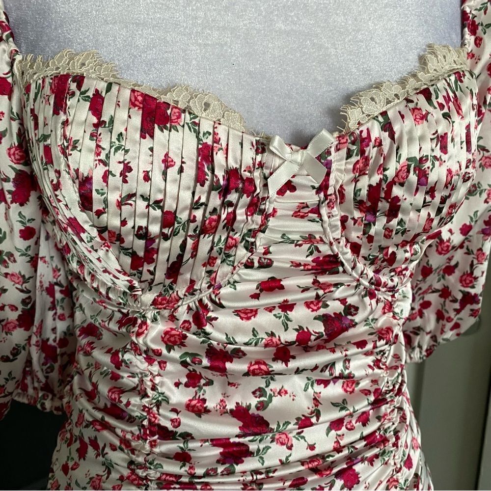 For Love and Lemons Melrose Silky Floral Bustier Coquette Mini Dress Size S - Picture 5 of 10